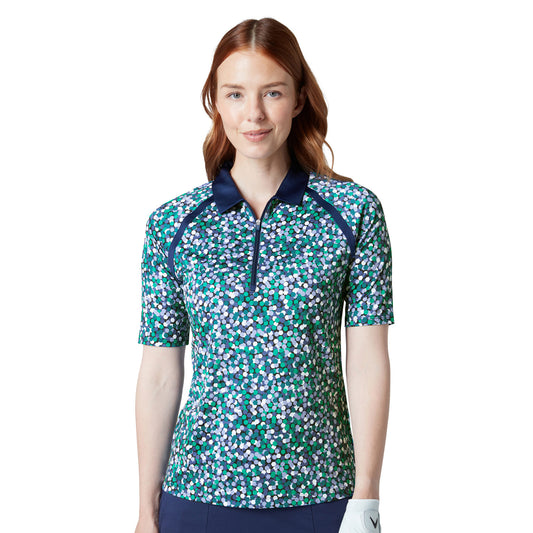 Callaway Ladies Half Sleeve Raglan Seam Polo in Navy Geo Print