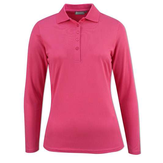 Glenmuir Ladies Long-Sleeve Pique Knit Polo with Stretch in Hot Pink