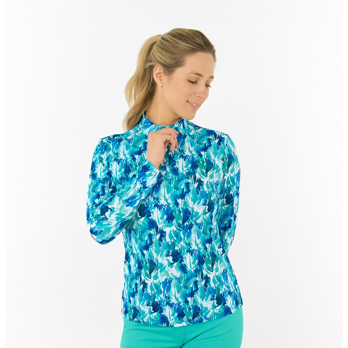Pure Ladies Long Sleeve Golf Top in Abstract Botanical Print