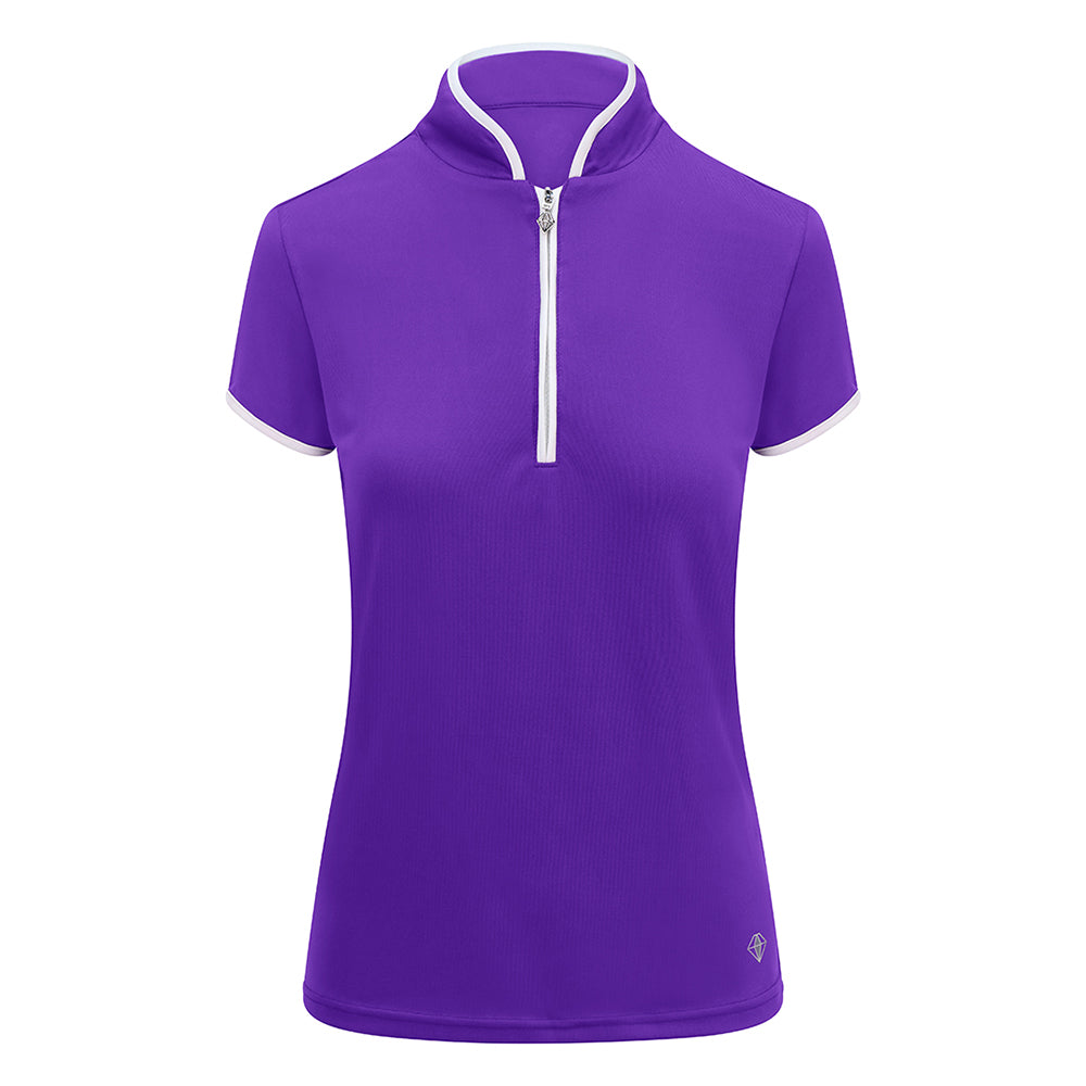 Pure Golf Ladies Cap Sleeve Mandarin Polo Shirt in Purple
