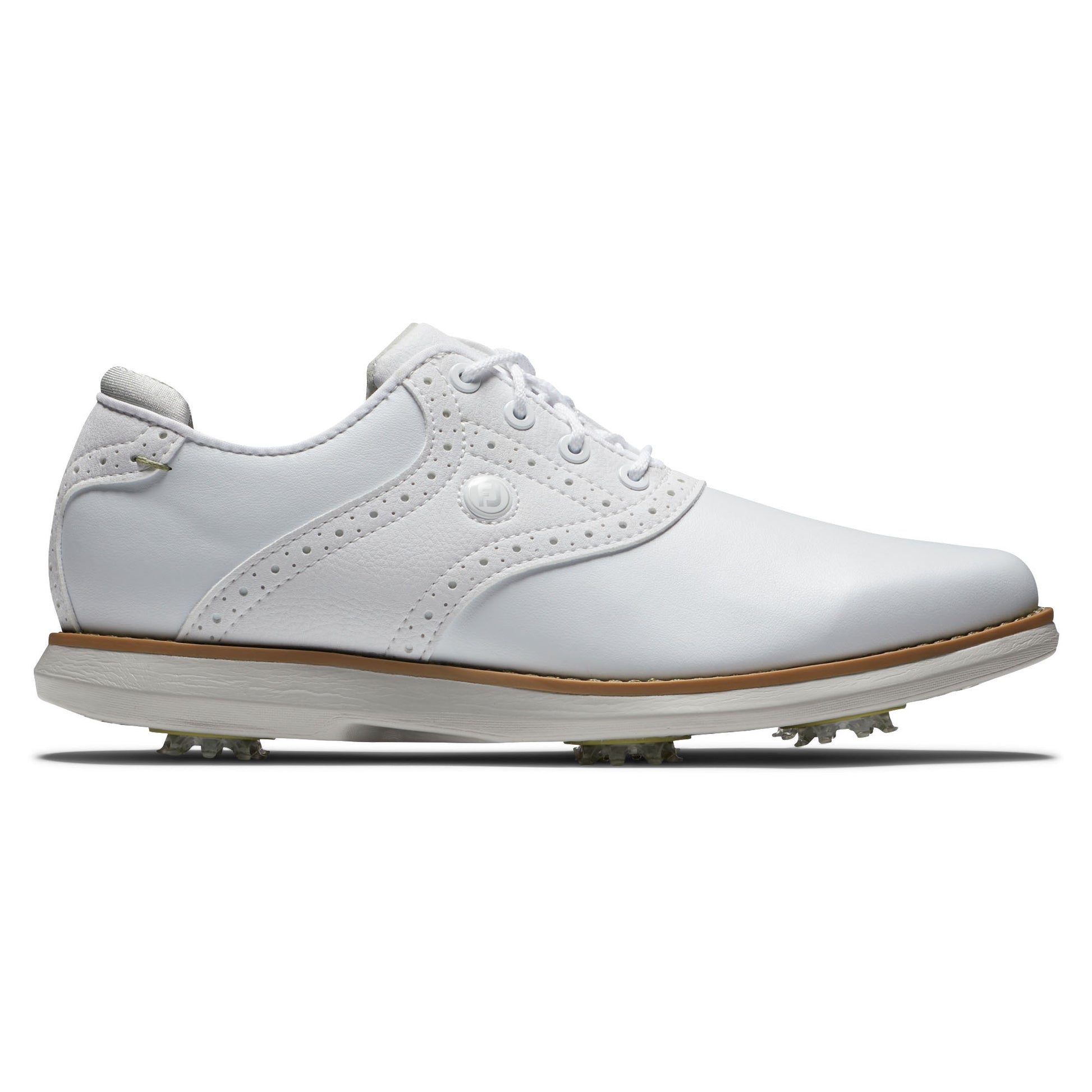 FootJoy Ladies Traditions Wide Fit Waterproof Golf Shoe in White with Softspikes