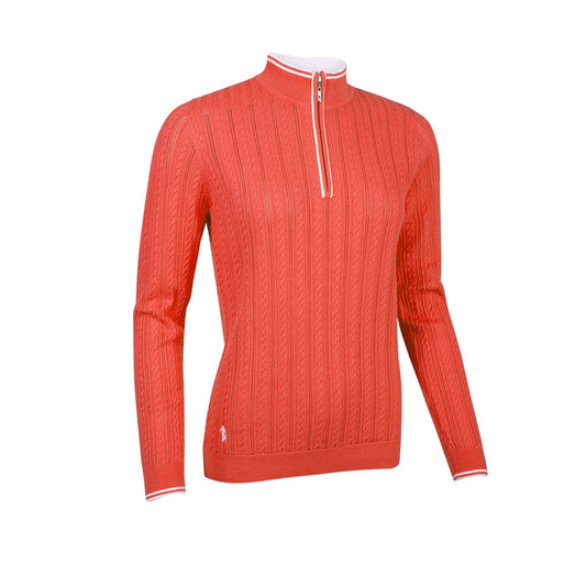 Glenmuir Ladies Cable Knit Sweater in Apricot & White