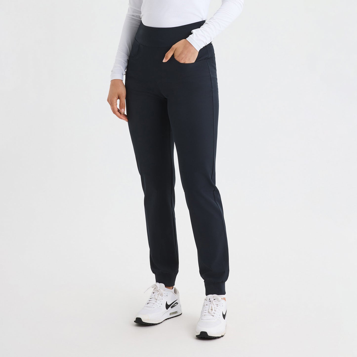 Rohnisch Ladies Navy Twill Pull-On Jogger-Style Trousers for a Modern, Athletic Look