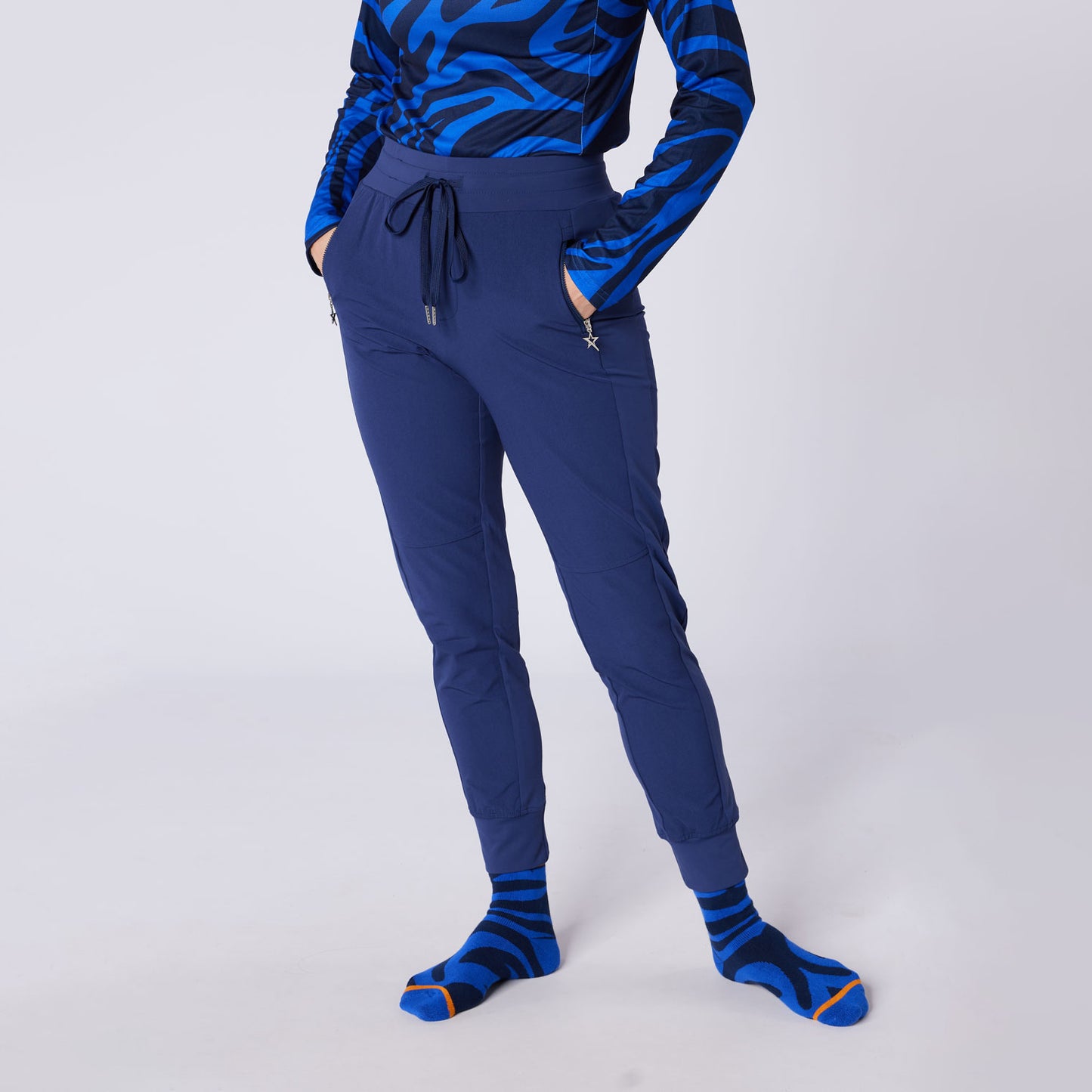 Swing Out Sister Ladies Wind & Water Resistant Pull-On Stretch Jogger in Navy