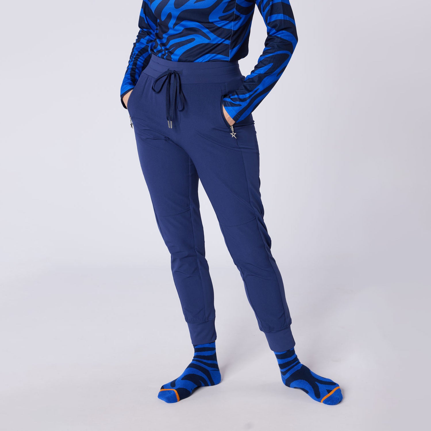 Swing Out Sister Ladies Wind & Water Resistant Pull-On Stretch Jogger in Navy