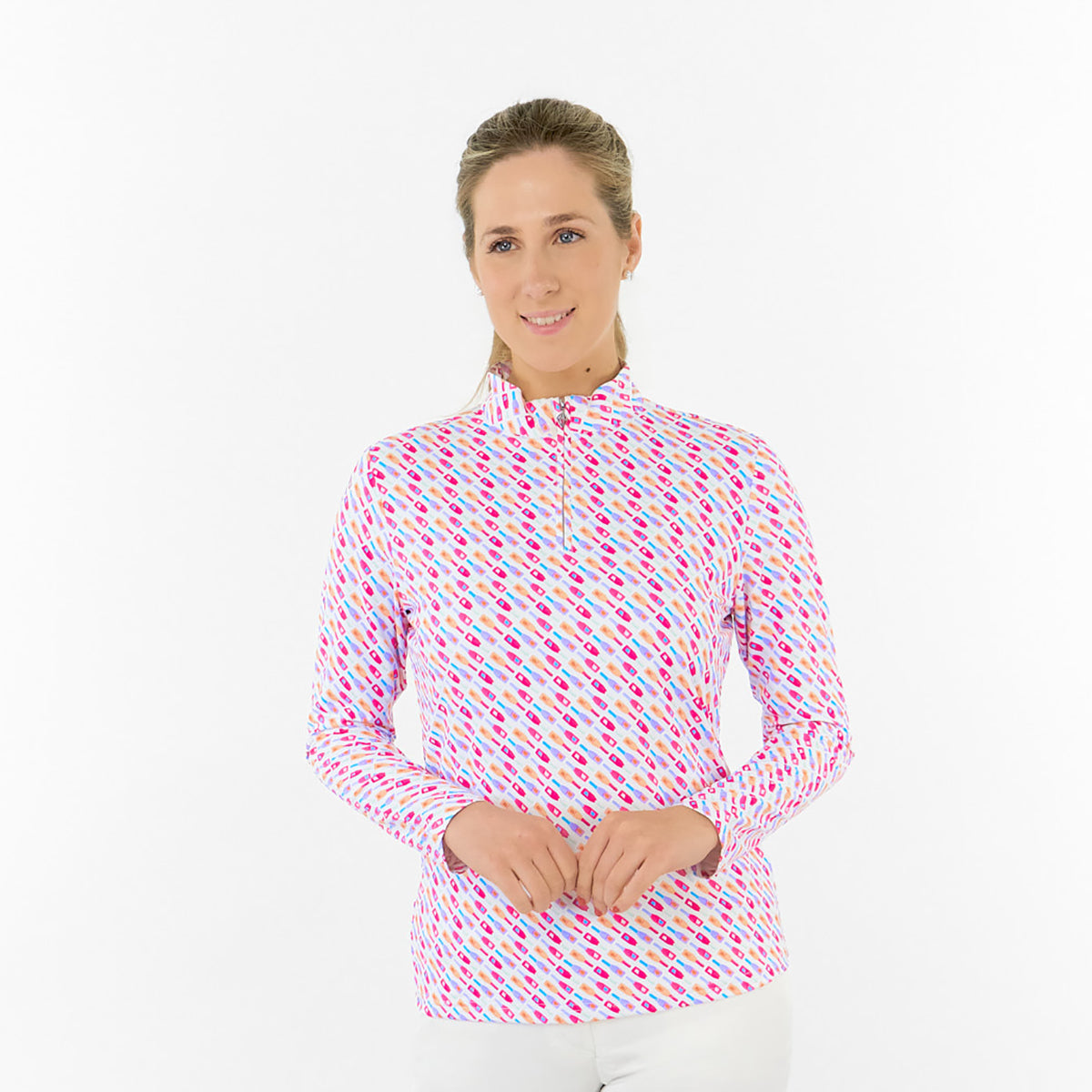 Pure Ladies Long Sleeve Top in Fun Bottle Print