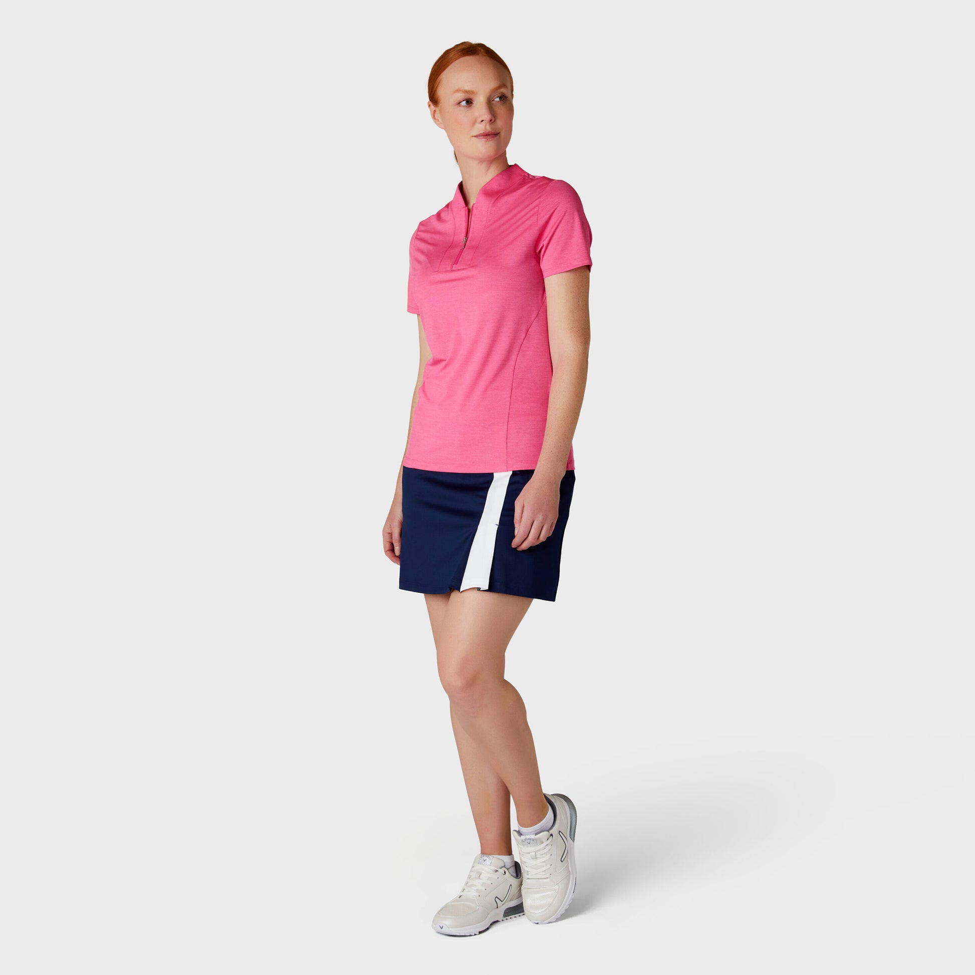 Callaway Ladies Tonal Textured Golf Polo in Pink Peacock with Zip Neck