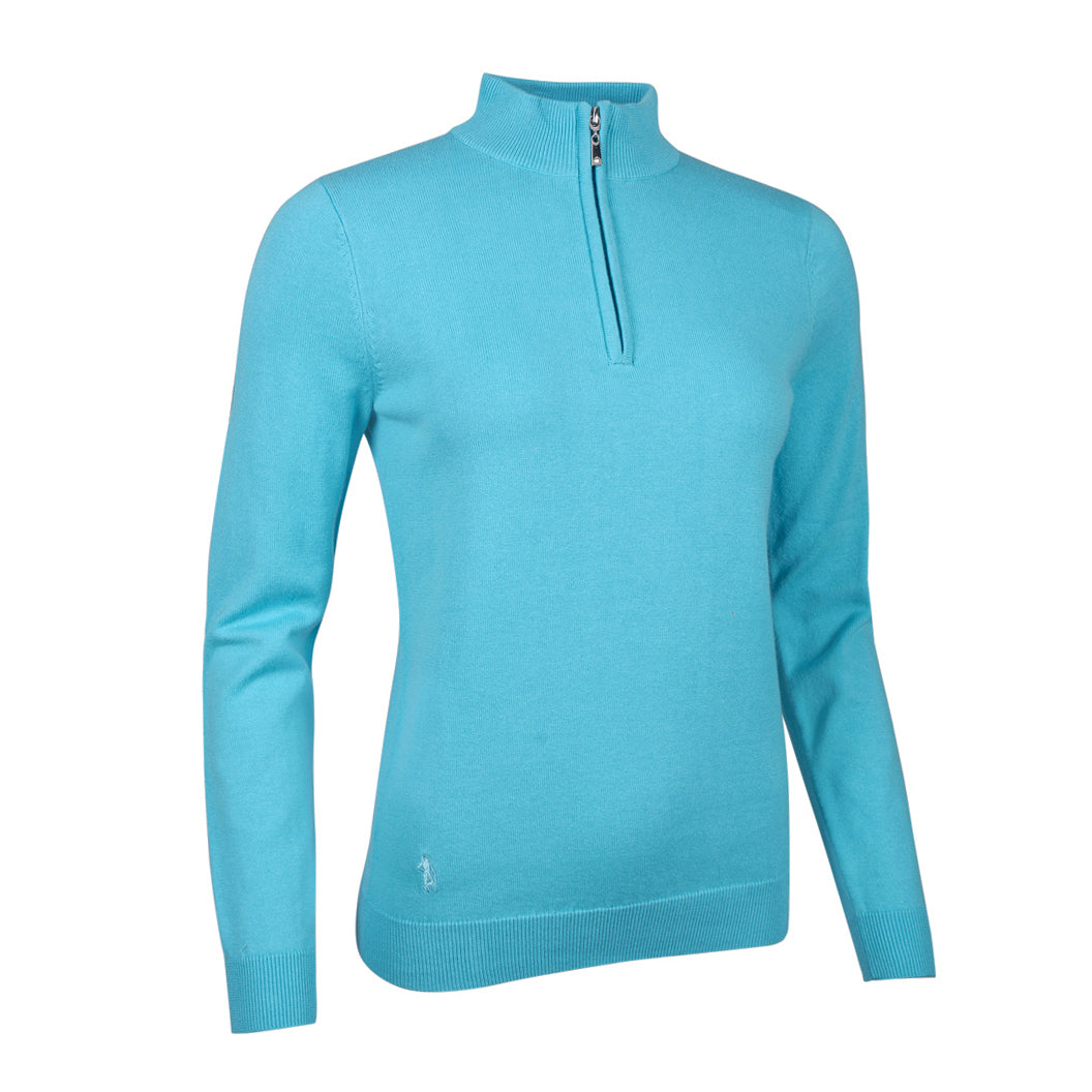 Glenmuir Ladies 100% Cotton Half-Zip Sweater in Aqua