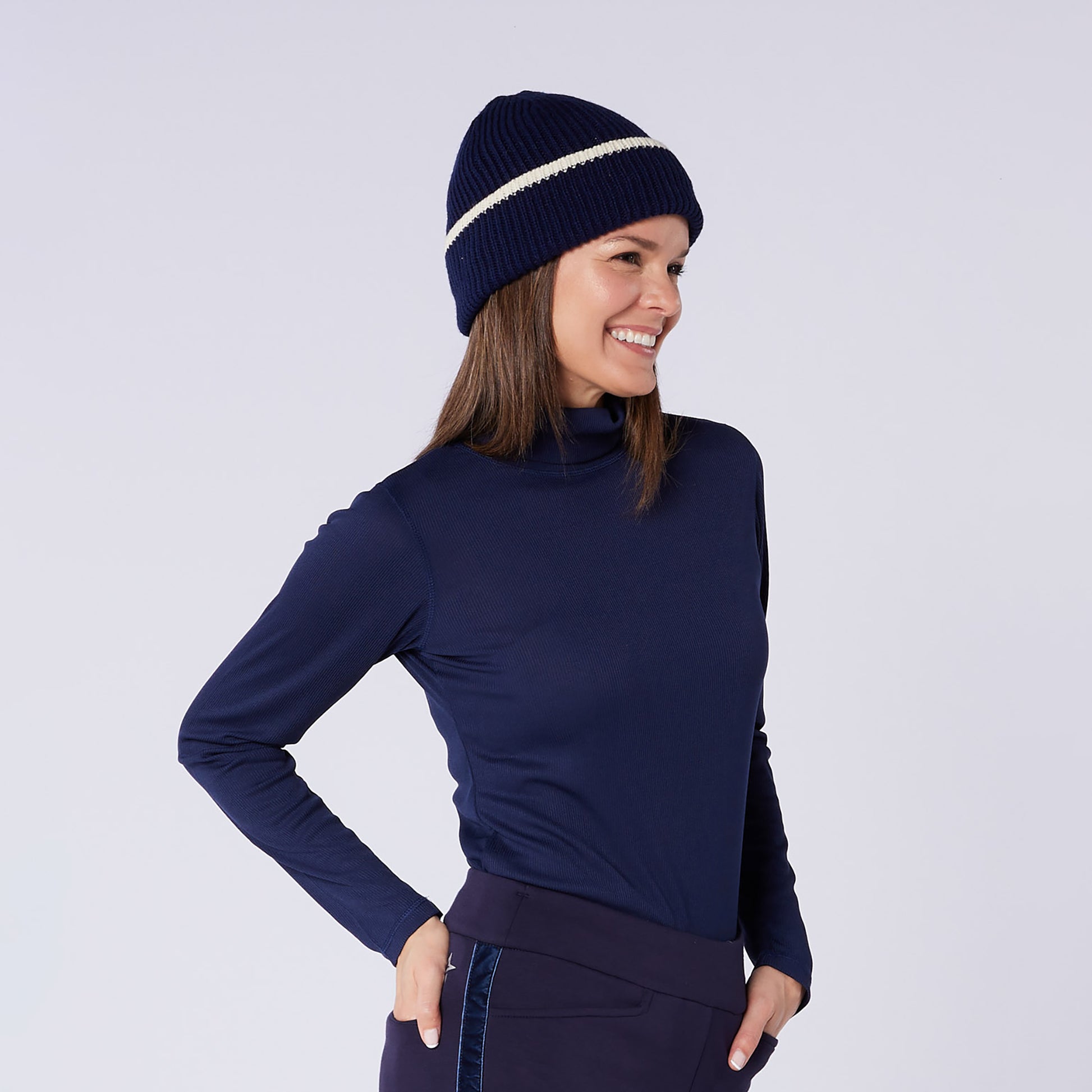 Swing Out Sister Ladies Soft-Stretch Ribbed Roll Neck in Navy