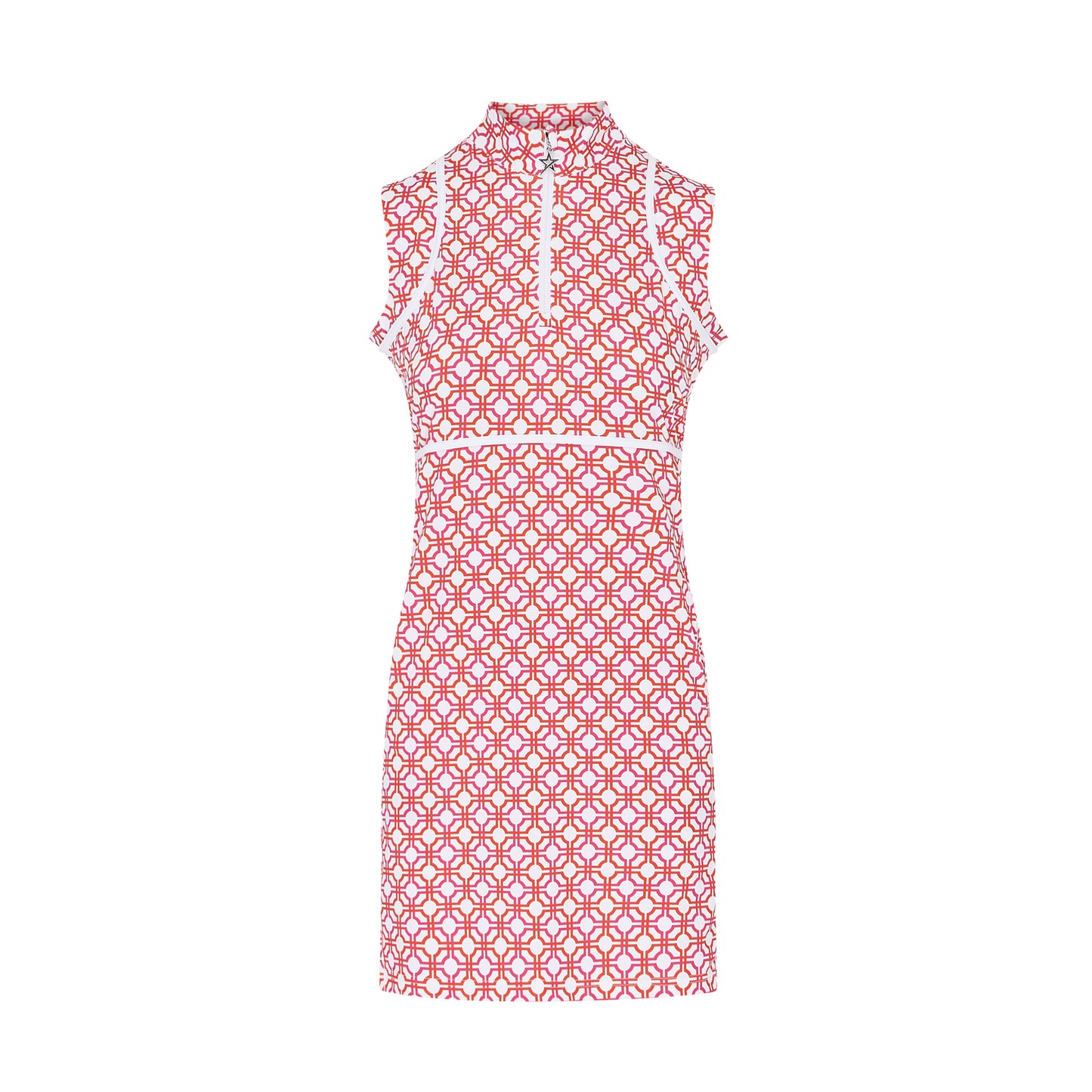 Swing Out Sister Ladies Sleeveless Golf Dress in Lush Pink and Mandarin Mosaic Pattern