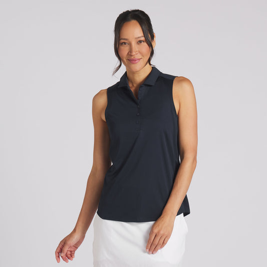 Puma Golf Ladies Sleeveless Polo with Mesh Back in Deep Navy
