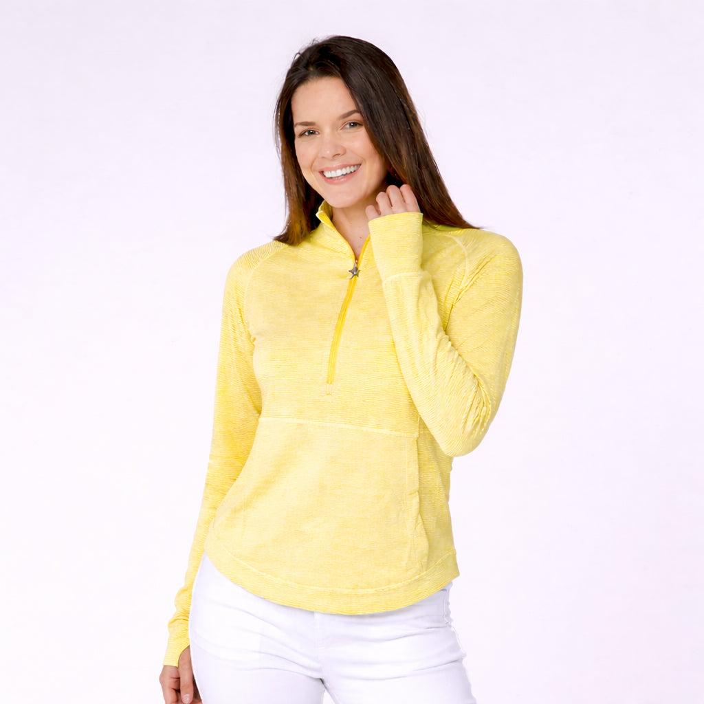 Swing Out Sister Womens Fine Stripe Zip-Neck Top with Front Pocket Great for Range to Course Wear