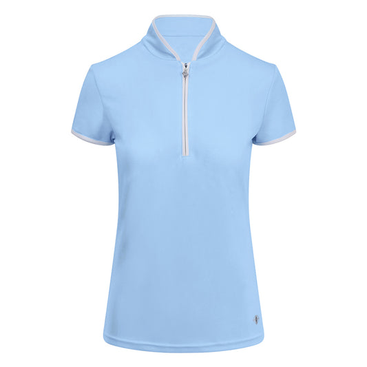 Pure Golf Ladies Cap Sleeve Mandarin Polo Shirt in Pale Blue