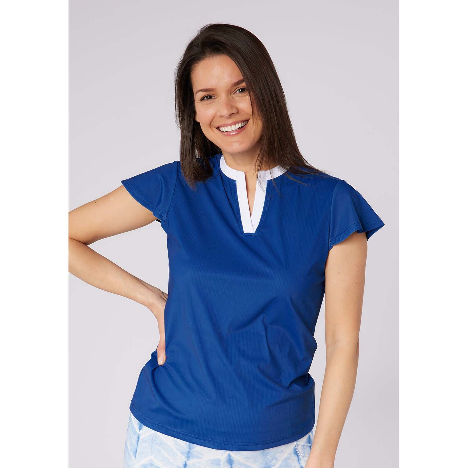 Swing Out Sister Ladies V-Neck Polo with Fabulous Floaty Sleeves for a Feminine Edge