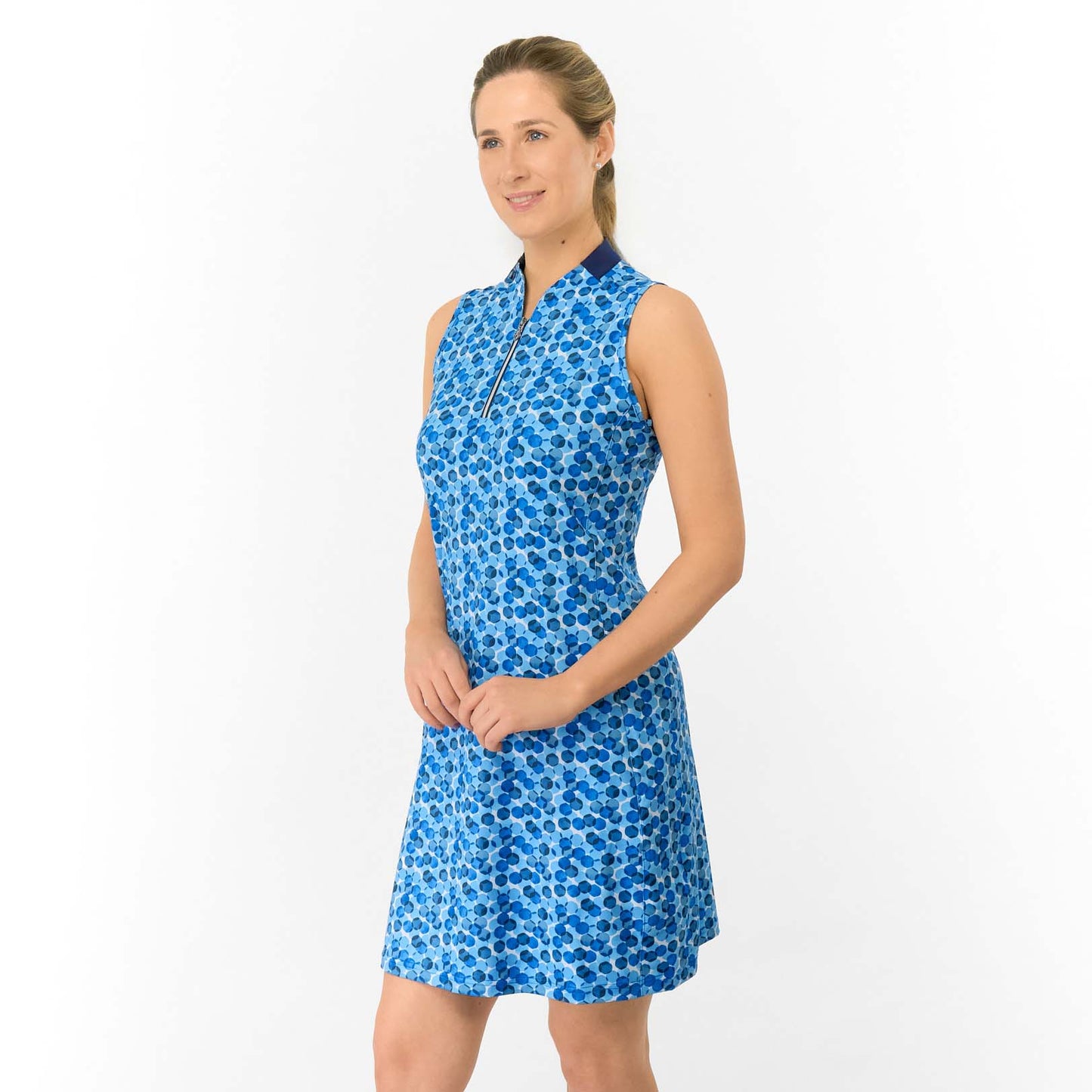 Pure Golf Sleeveless Dress in Abstract Geometric Print - Feel Fabulous, Play Fearlessly