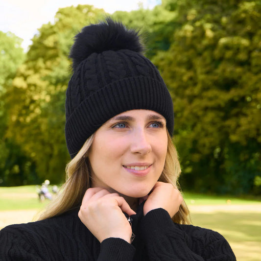 Surprizeshop Ladies Fleece Lined Waterproof Bobble Hat in Black