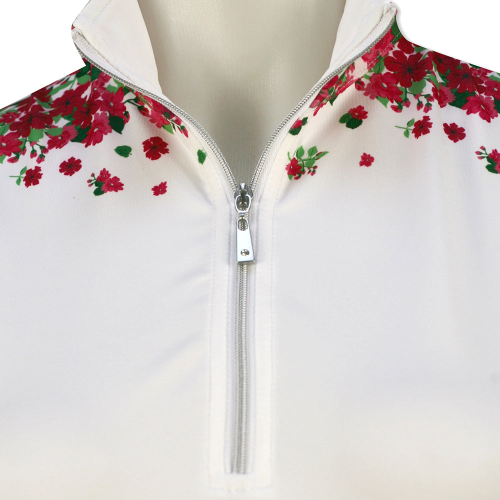 Glenmuir Ladies Sleeveless Zip-Neck Polo with SPF50+ in White & Magenta Floral Print