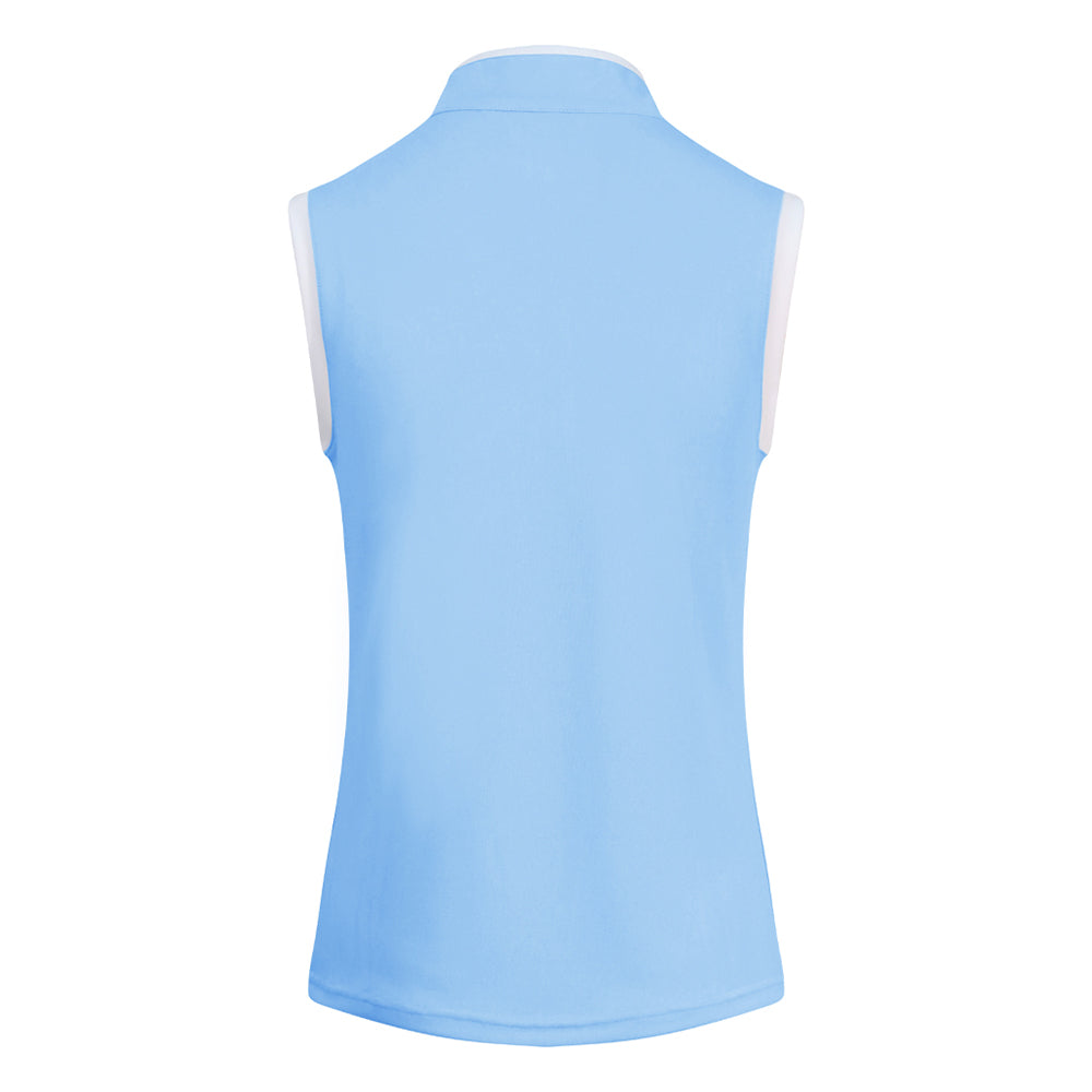 Pure Golf Ladies Sleeveless Mandarin Polo Shirt in Pale Blue