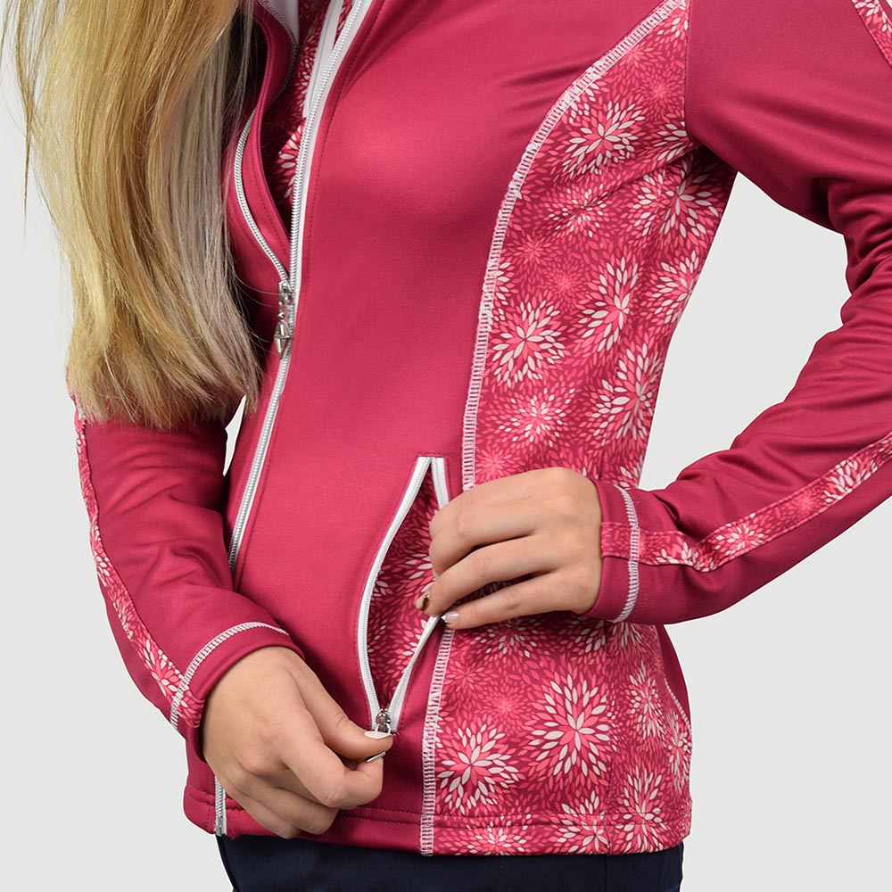 Pure Golf Ladies Patterned Full Zip Mid-Layer in Garnet Berry