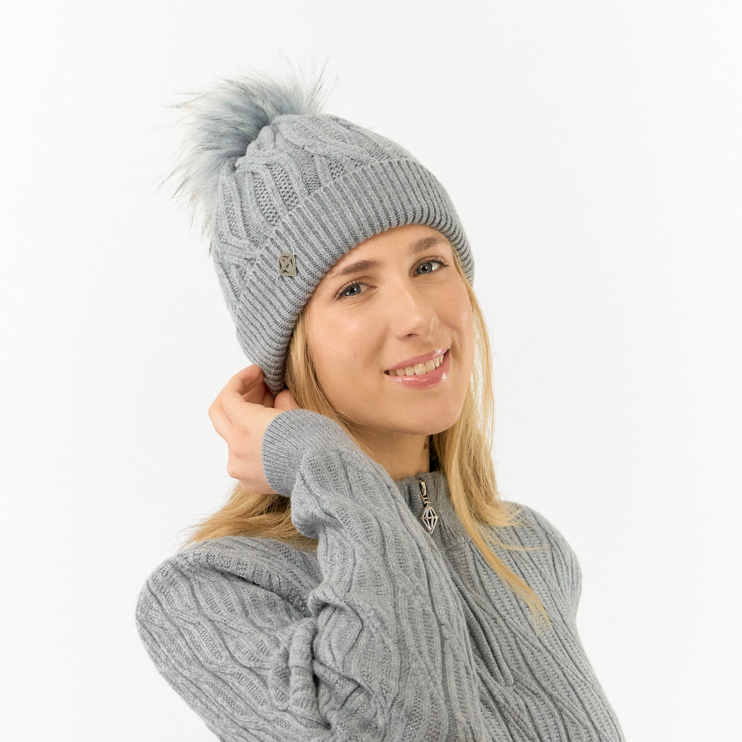 Pure Golf Ladies Lined Waterproof Bobble Hat with Cable Knit Design 