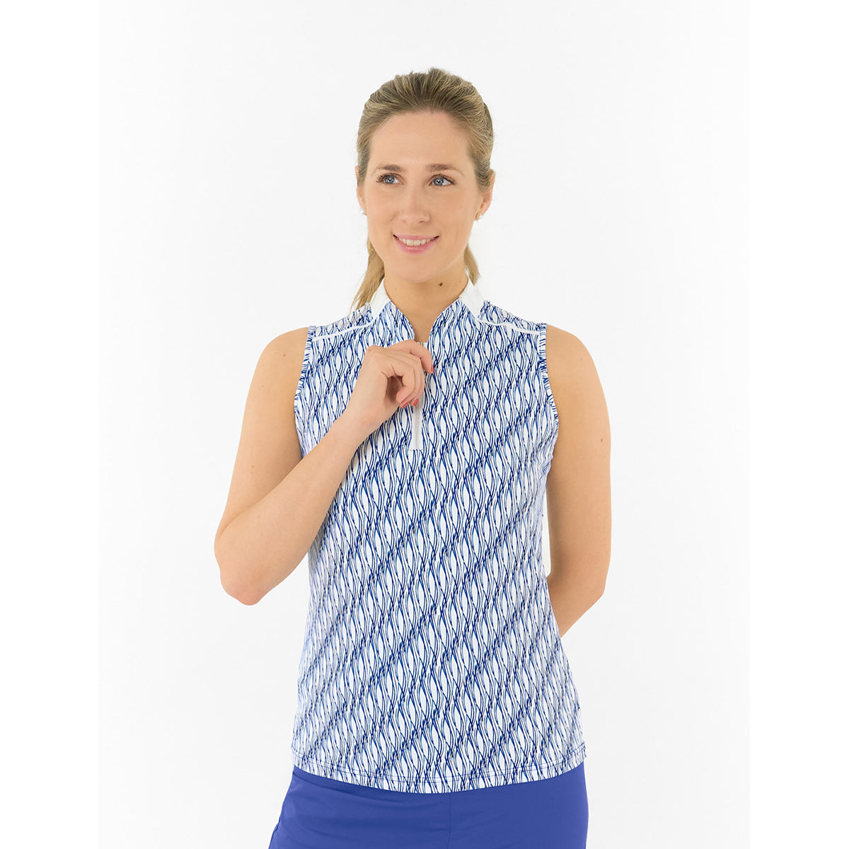  Pure Golf Ladies Sleeveless Polo with Abstract Wave Print