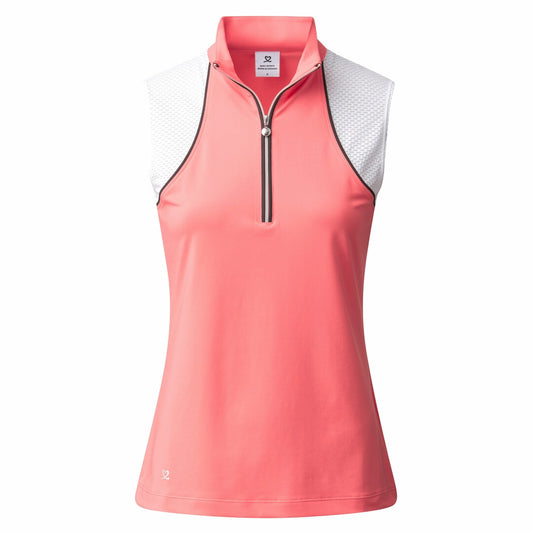 Daily Sports Ladies Mesh Paneled Sleeveless Polo Shirt in Coral