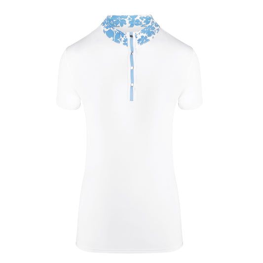 Swing Out Sister Ladies Cap Sleeve Polo with Print Panels in Optic White