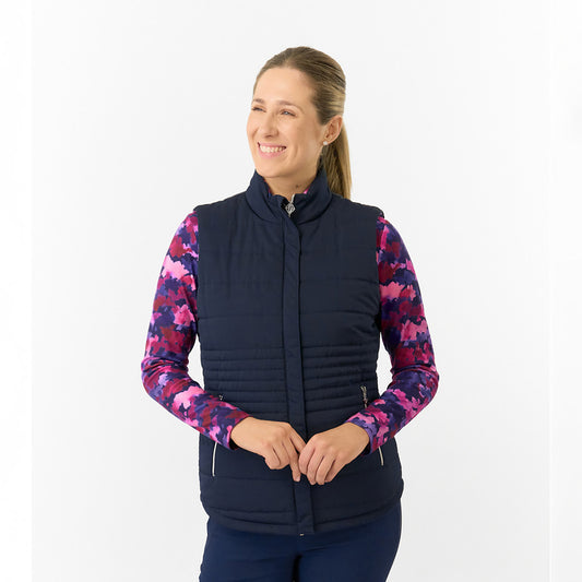 Pure Golf Ladies Reversible Gilet in Navy & Abstract Watercolour Print