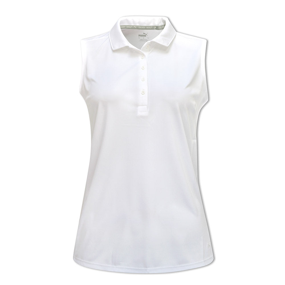 Puma Ladies Sleeveless Polo with Mesh Panels in Bright White