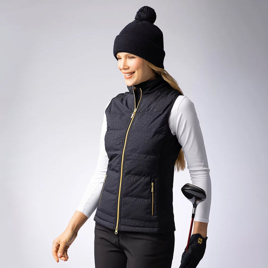 Glenmuir Ladies Water Repellent Padded Gilet in Black Animal Print