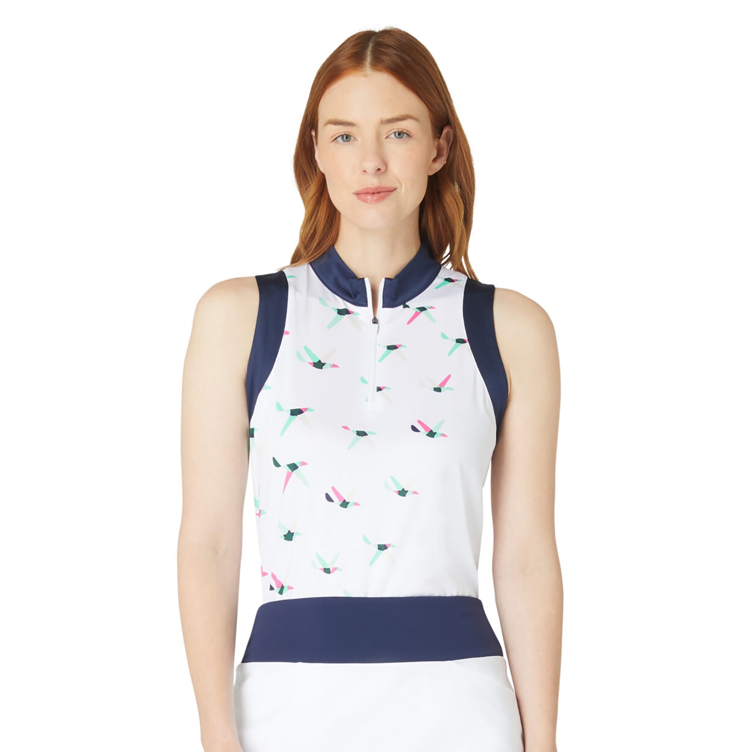 Callaway Ladies Birdie Print Sleeveless Polo with Navy Trim