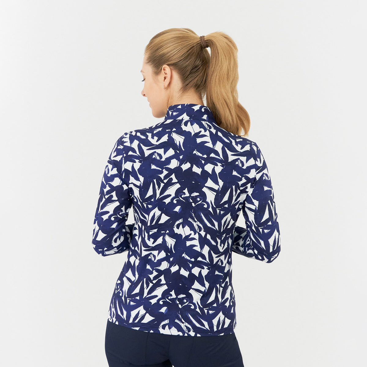 Pure Ladies Long Sleeve Top in Navy Botanical Print