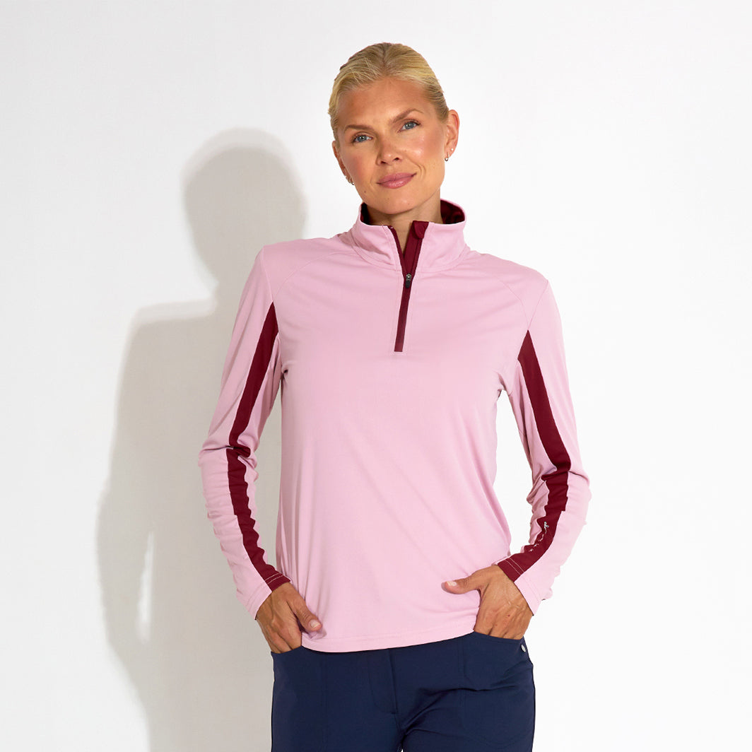 Abacus Ladies Zip-Neck Top with Colour Block Detailing