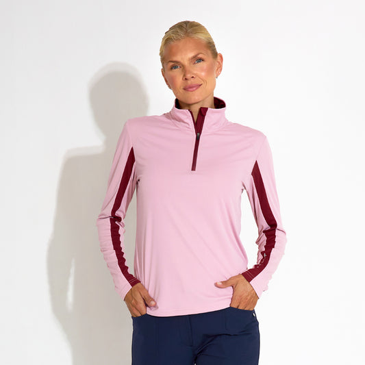 Abacus Ladies Zip-Neck Top with Colour Block Detailing
