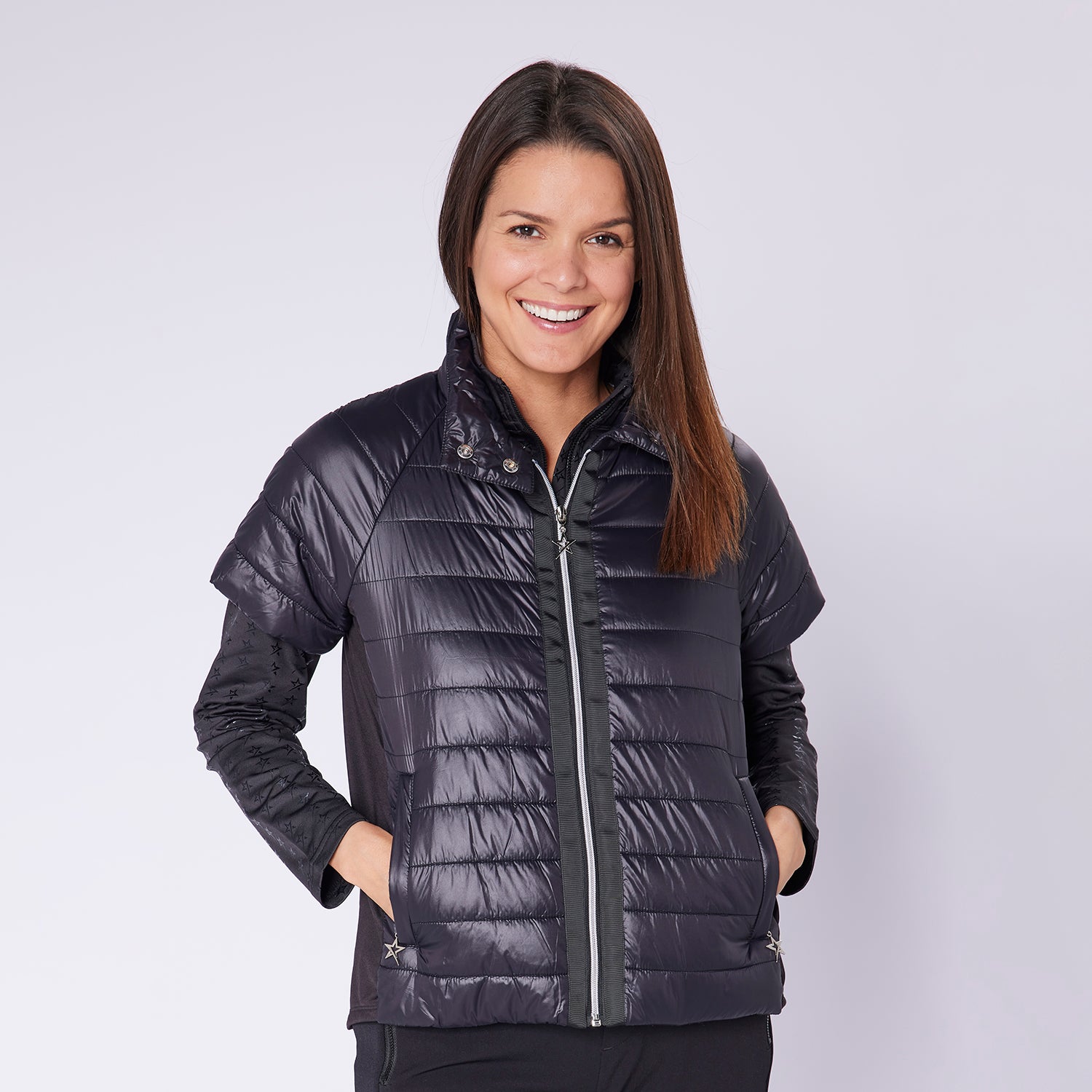 Swing Out Sister Ladies Black Half Sleeve Quilted Jacket