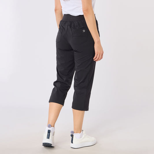 Swing Out Sister Ladies Black Pull-On Capris - Stretch Woven Comfort for Effortless Movement