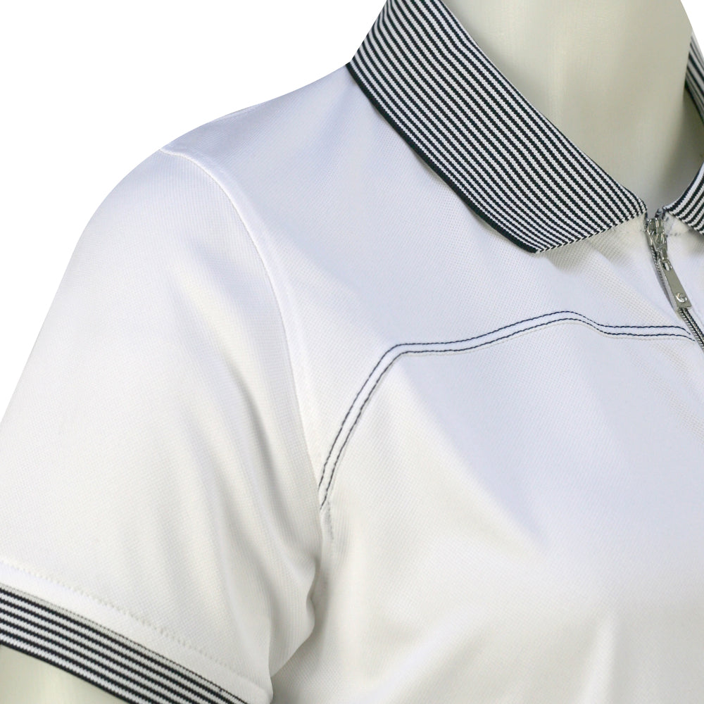 Glenmuir Short Sleeve Zip-Neck Pique Polo Shirt with UPF50 in White & Navy