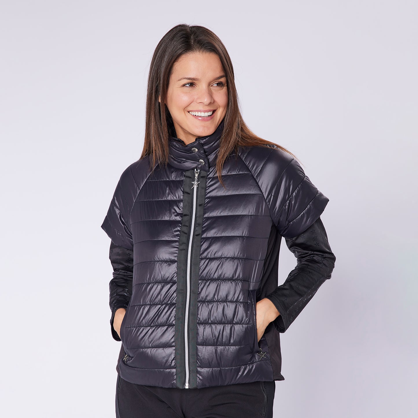 Swing Out Sister Ladies Black Half Sleeve Quilted Jacket