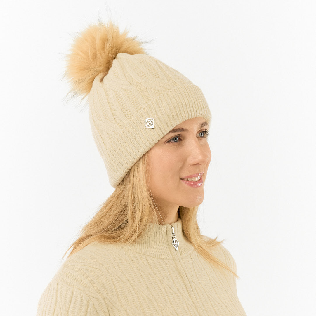 Pure Golf Ladies Lined Waterproof Bobble Hat with Cable Knit Design