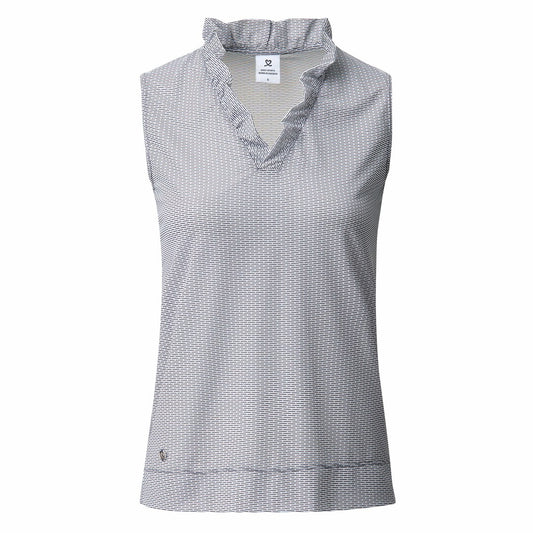 Daily Sports Ladies Frill Collared Sleeveless Polo Shirt in Navy