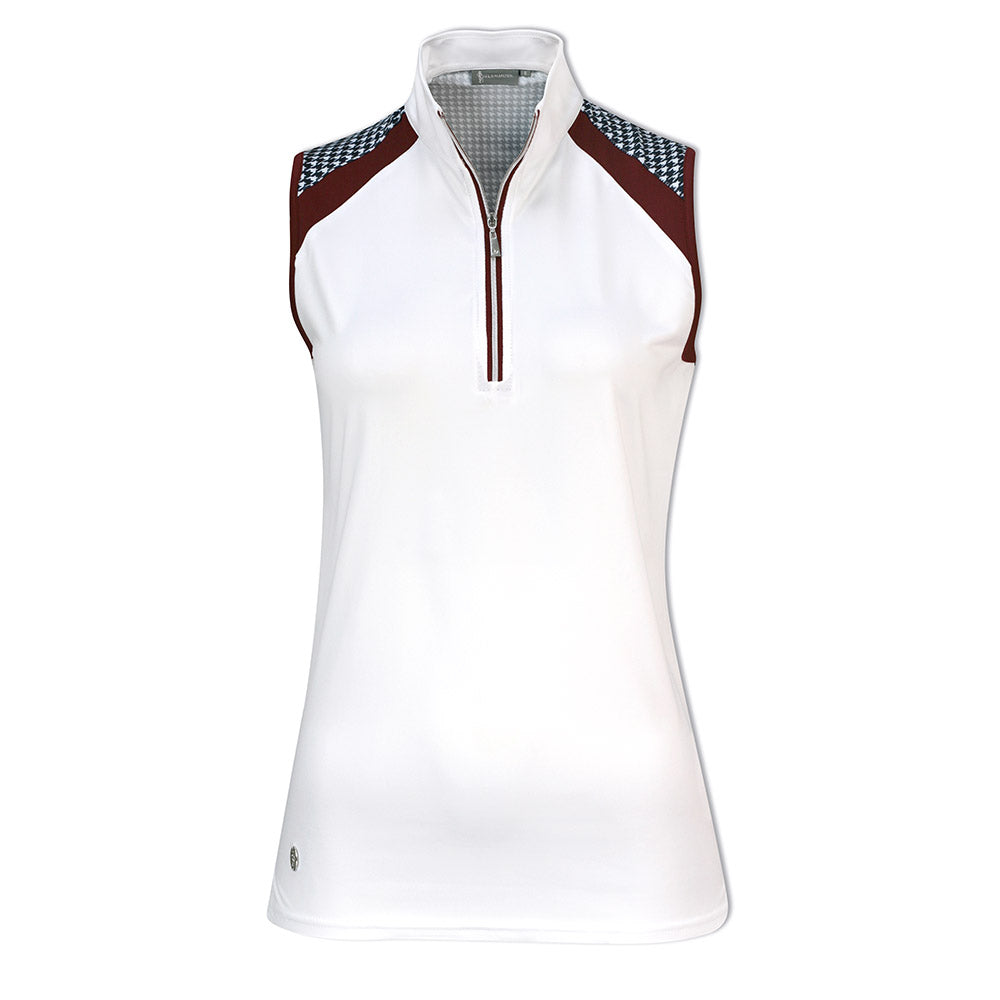 Glenmuir Ladies Sleeveless Polo in White & Navy Houndstooth with UPF50