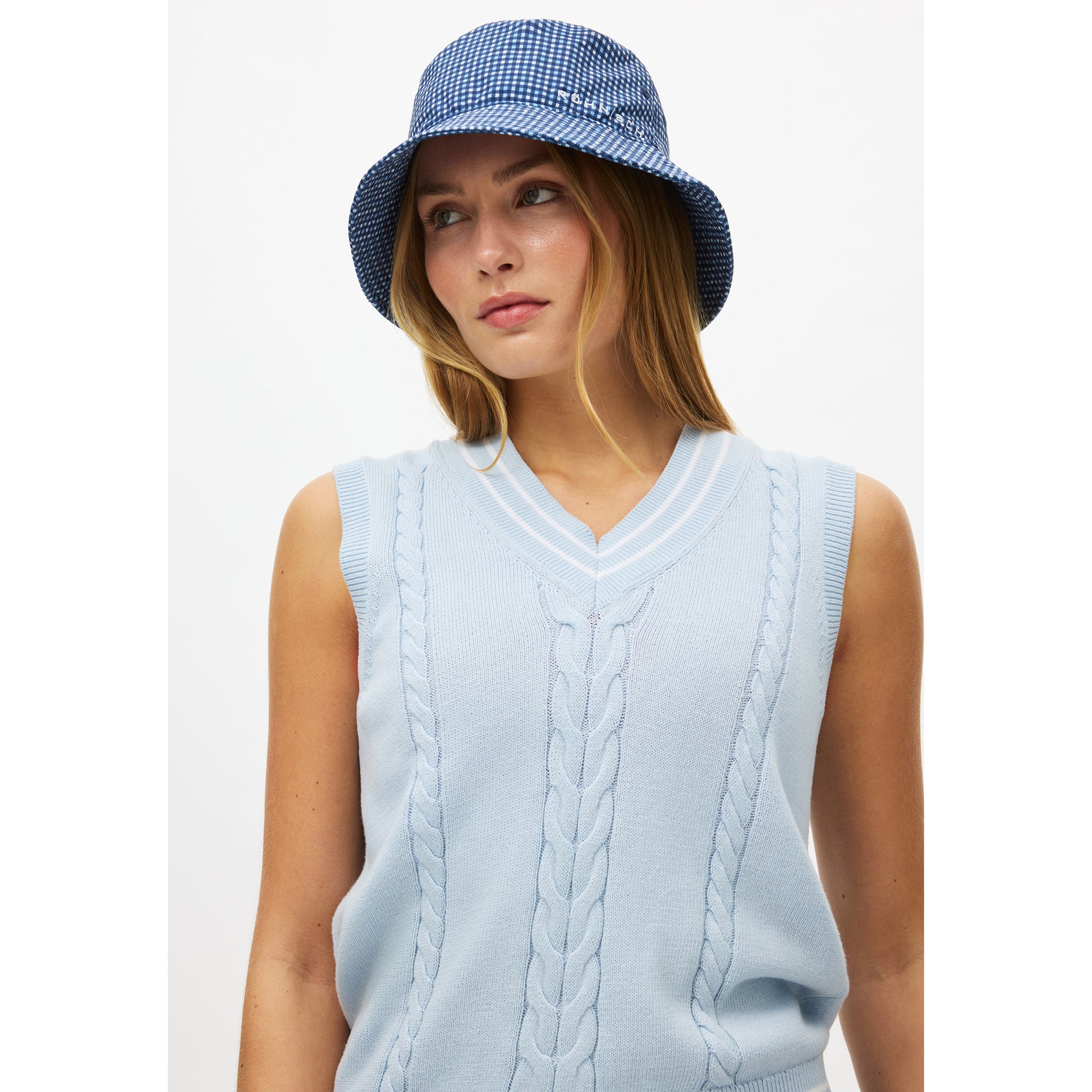 Rohnisch Ladies Cable Knit Sleeveless Sweater - Luxurious Cotton Comfort with a Playful Edge