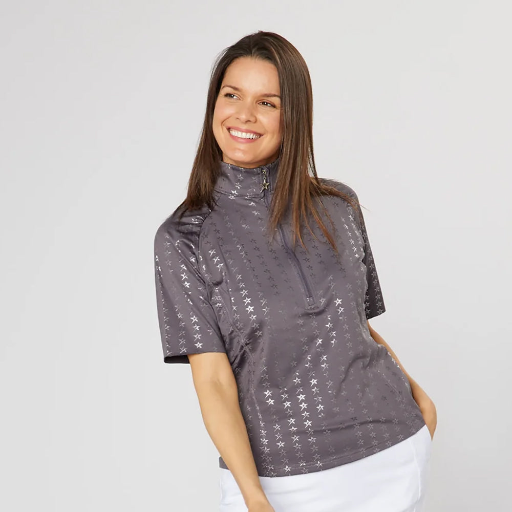 Swing Out Sister Ladies Brushed Backed Half Sleeve Top with 1/4 Zip in Ultimate Grey
