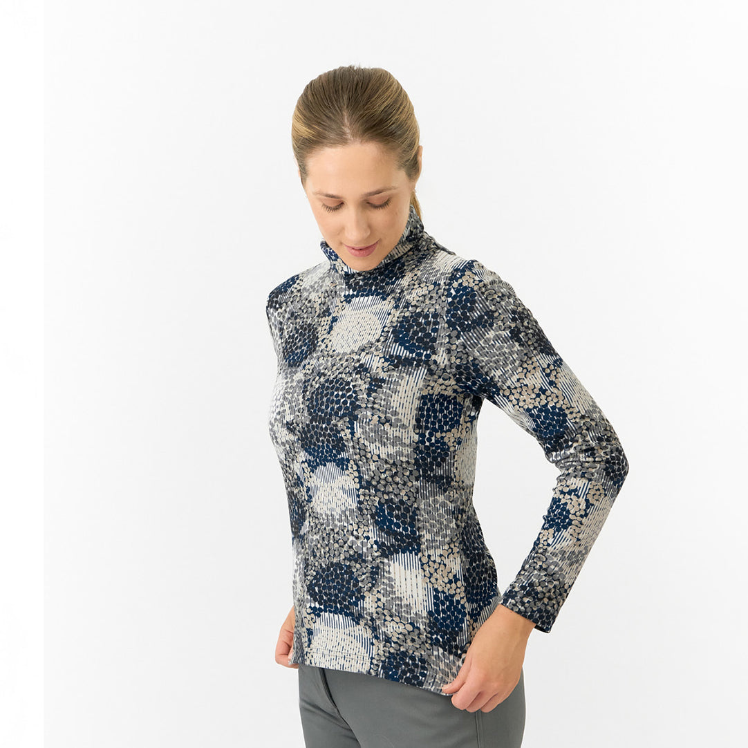 Pure Golf Ladies Brushed-Backed Roll Neck in Dot Print