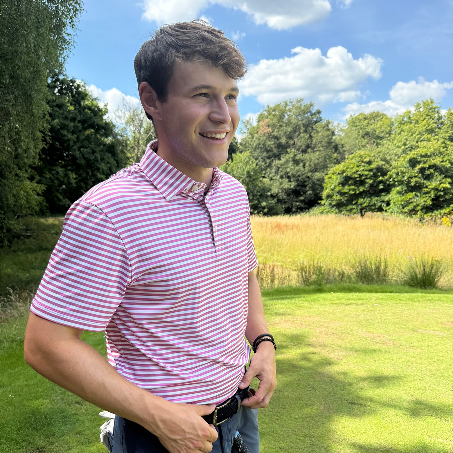 Swing Out Sister Men's Striped Short Sleeve Polo - Lightweight Stretch for Cool Confidence On and Off the Course