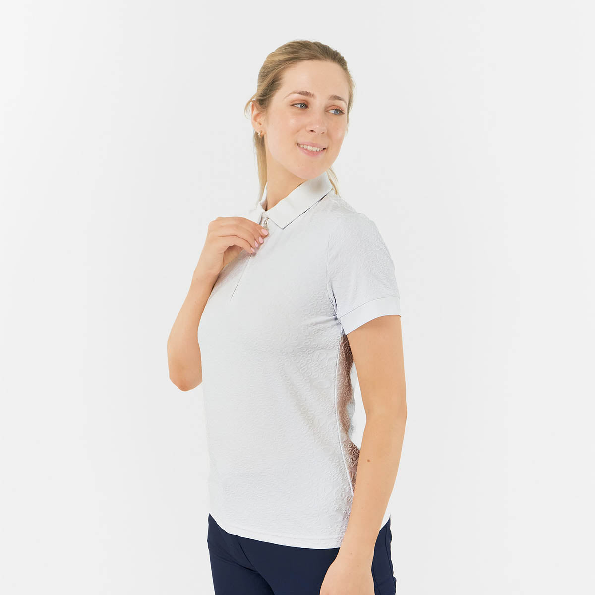 Pure Golf Ladies Subtle Jacquard Print Short Sleeve Polo