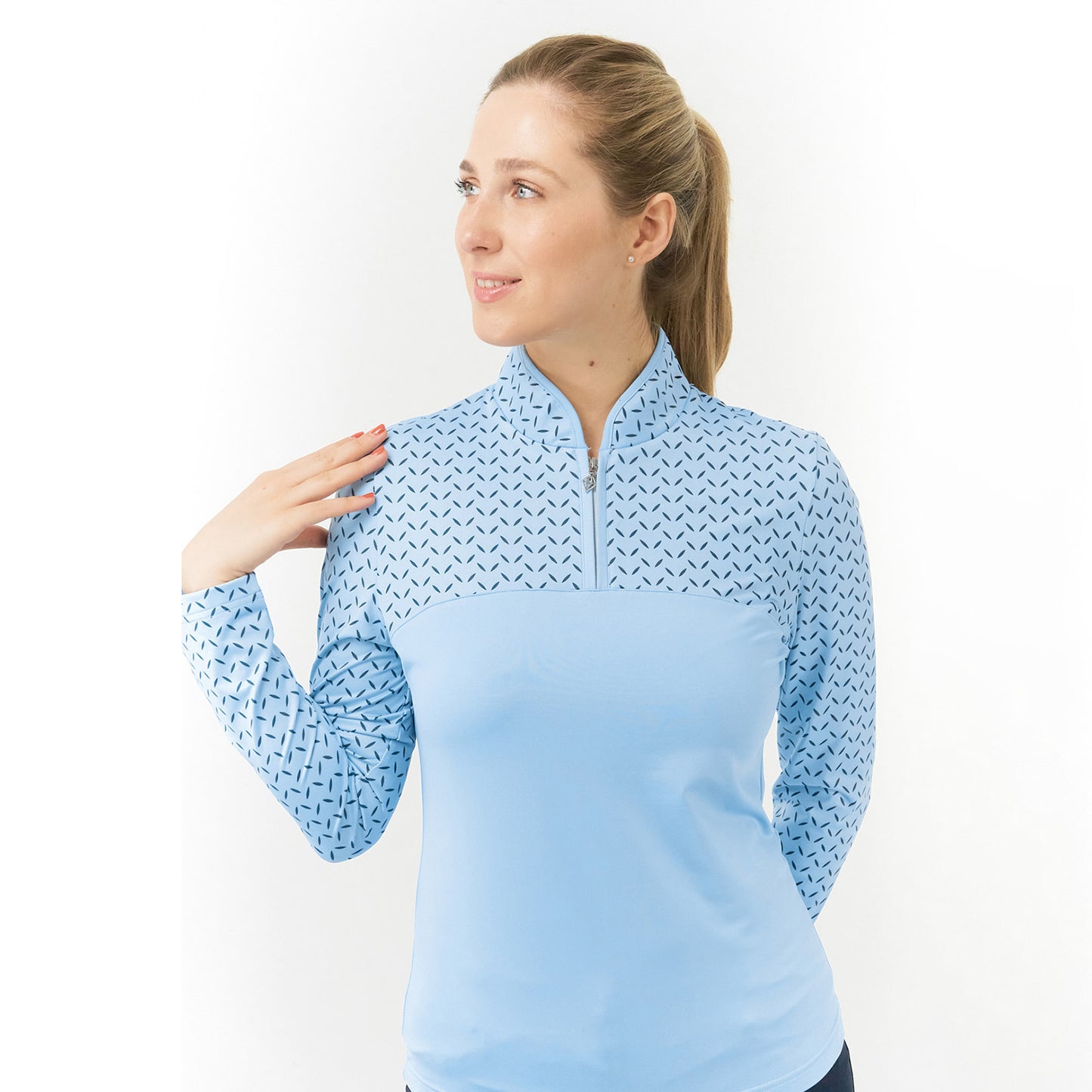 Pure Ladies Long Sleeve Leaf Print Zip-Neck Golf Top