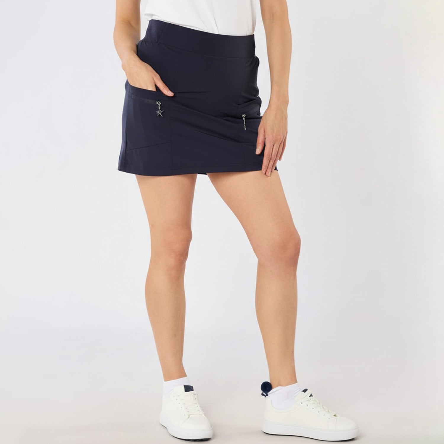 Swing Out Sister Ladies Lightweight Pull-On Skort with Neat Pocket Detail & Comfort Waistband for A Smooth Silhouette in Navy