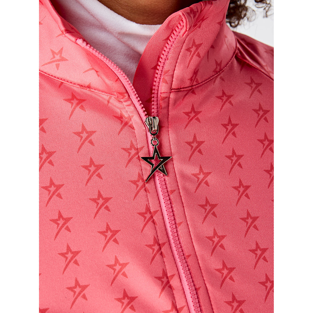 Swing Out Sister Ladies Hot Pink Stars Zip-Neck Midlayer Top