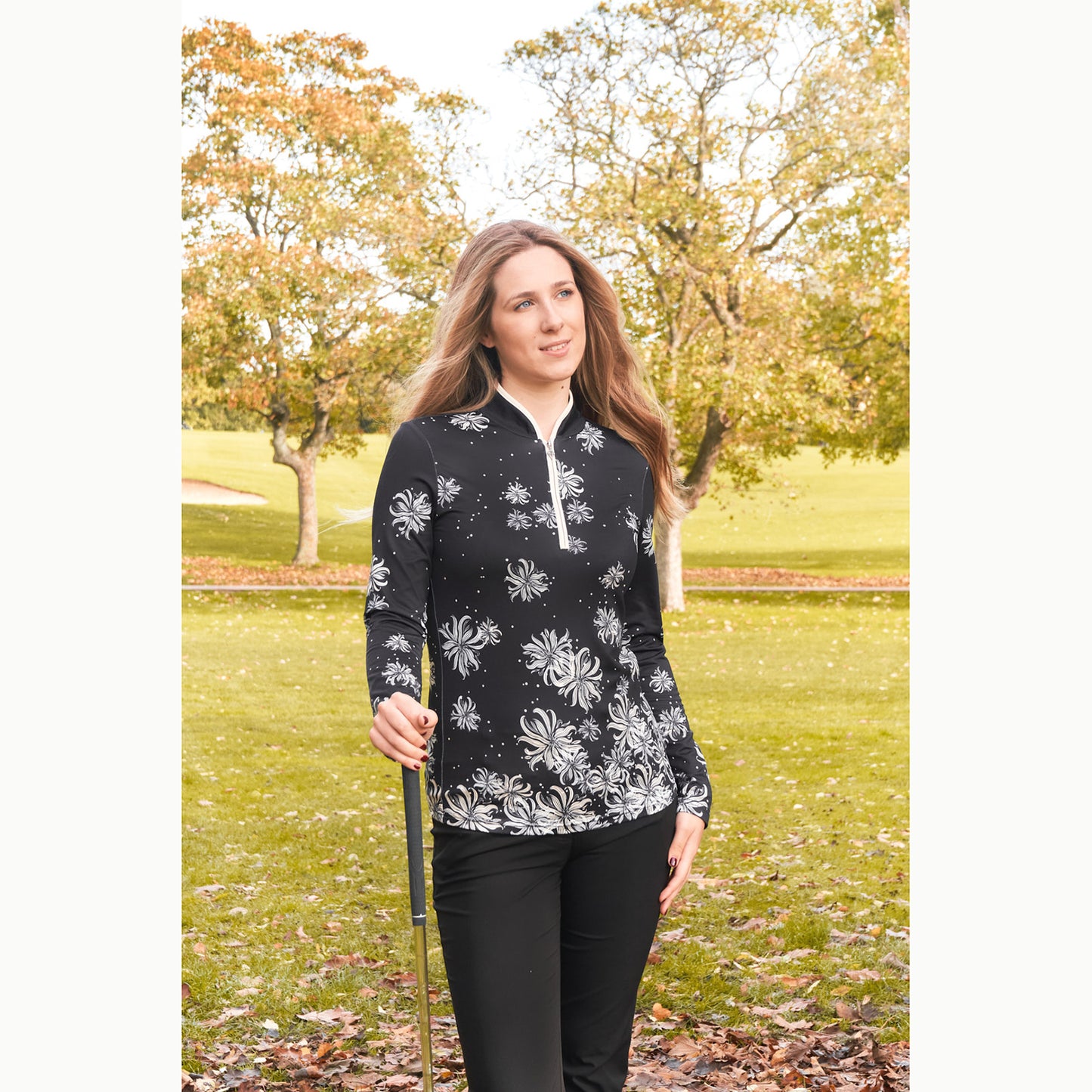 Pure Ladies Long Sleeve Golf Top With Orchid Print